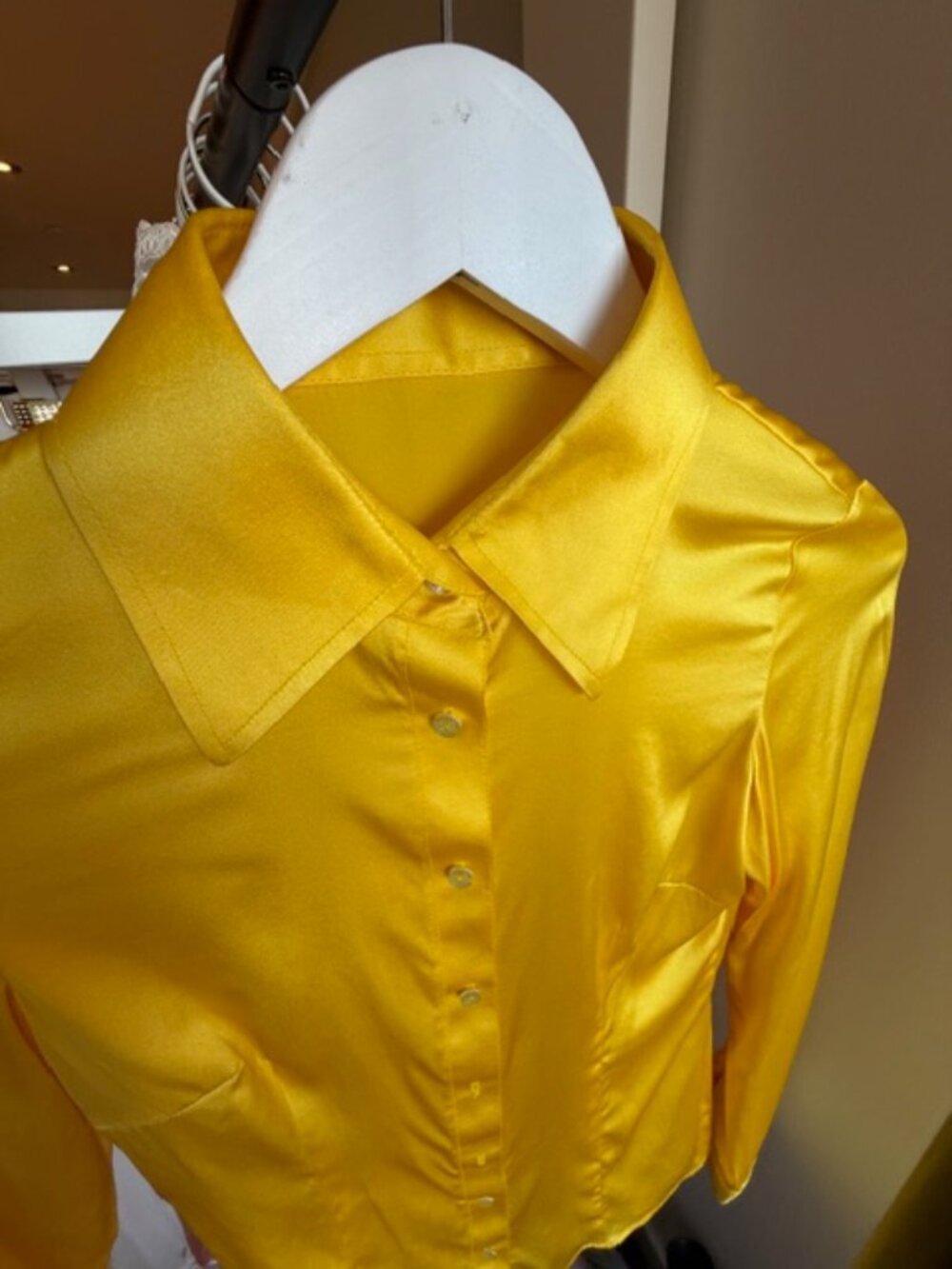 100% Silk shirt, small, bespoke tailoring, bright yellow color
